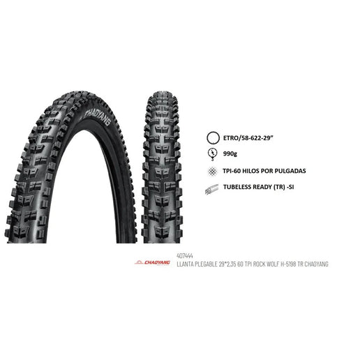 CHAOYANG LLANTA 29X2.35 H-5198 TR 60 TPI ROCK WOLF PLEGABLE 407444
