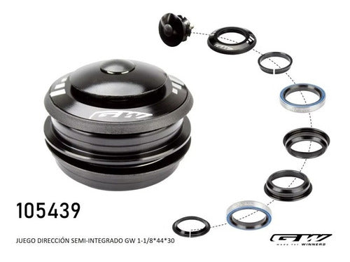 Juego Dirección GW Semi-Integrado 1-1/8 H146 Aluminio Negro